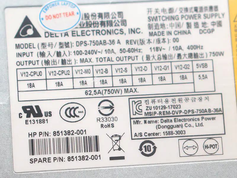 HP DPS-750AB-36 851382-001 Napájecí zdroj